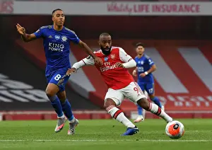 Arsenal V Leicester City 2019-20 Prints: Arsenal's Lacazette Faces Off Against Leicester's Tielemans in Premier League Clash