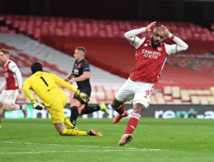 Arsenal V Slavia Prague 2020-21 Prints: Arsenal's Lacazette Hits the Crossbar in Europa League Quarterfinal vs Slavia Praha (Behind Closed Doors)