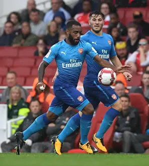 Arsenal V Benfica - Emirates Cup 2017-18 Prints: Arsenal's Lacazette and Kolasinac in Action against SL Benfica at Emirates Cup
