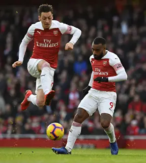 Arsenal V Burnley 2018-19 Prints: Arsenal's Lacazette and Ozil in Action: Arsenal FC vs Burnley FC