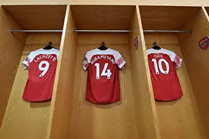Arsenal V Burnley 2018-19 Prints: Arsenal's Lacazette, Ozil, and Aubameyang Donning Their Shirts Before Arsenal v Burnley (2018-19)