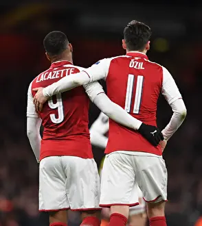 Arsenal V CSKA Moscow 2017-18 Prints: Arsenal's Lacazette and Ozil Celebrate Goals Against CSKA Moscow in Europa League Quarterfinal