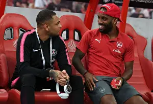 Arsenal V PSG Pre Season Friendly 2018-19 Prints: Arsenal's Lacazette and PSG's Kurzawa Share Pre-Match Chat at 2018 International Champions Cup in Singapore