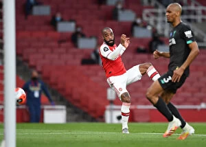Images Dated 15th July 2020: Arsenal's Lacazette Scores First Goal in Empty Emirates Stadium: Arsenal vs. Liverpool (2019-2020)