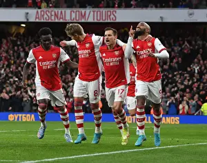 Arsenal's Lacazette and Team Celebrate Second Goal Against Leicester City (2021-22)
