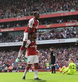 Arsenal V West Ham United 2017-18 Prints: Arsenal's Lacazette and Welbeck Celebrate Goals Against West Ham