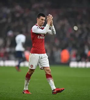 Arsenal V Tottenham Hotspur 2017-18 Prints: Arsenal's Laurent Koscielny Celebrates with Fans after Arsenal vs. Tottenham Match