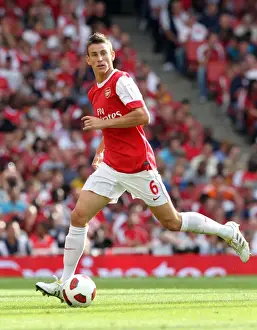 Arsenal V AC Milan 2010-11 Prints: Arsenal's Laurent Koscielny Clashes with AC Milan at the Emirates Cup, 2010