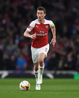 Arsenal's Laurent Koscielny Focuses in UEFA Europa League Semi-Final vs Valencia