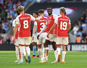Arsenal's Leandro Trossard and Eddie Nketiah Celebrate Goal: Arsenal vs Manchester City - FA Community Shield 2023-24