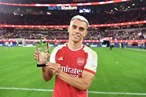 Arsenal's Leandro Trossard Receives Man of the Match Award vs. FC Barcelona in 2023 Pre-Season Friendly