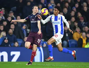 Brighton And Hove Albion V Arsenal 2018-19 Prints: Arsenal's Lichtsteiner Outmaneuvers Brighton's Bernardo in Premier League Clash
