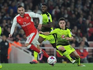 Images Dated 25th October 2016: Arsenal's Lucas Perez Clashes with Reading's Liam Kelly in EFL Cup Showdown