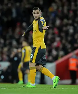 Liverpool V Arsenal 2016-17 Prints: Arsenal's Lucas Perez Faces Off Against Liverpool at Anfield (Premier League 2016-17)