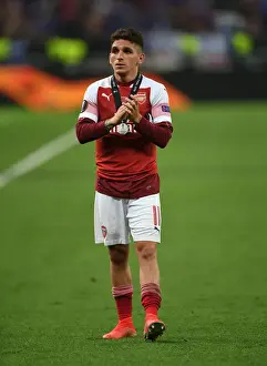 Arsenal V Chelsea Europa League Cup Final 2019 Prints: Arsenal's Lucas Torreira Celebrates with Fans after Europa League Final Loss to Chelsea in Baku