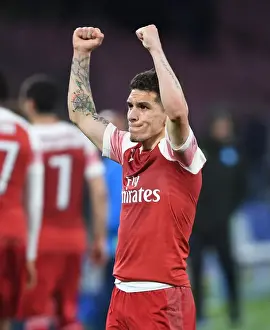 Napoli V Arsenal 2018-19 Prints: Arsenal's Lucas Torreira Celebrates Quarter Final Victory over Napoli in Europa League 2018-19