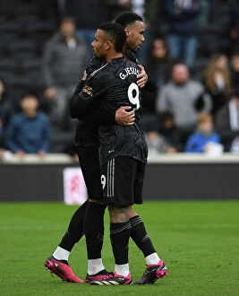 Fulham v Arsenal 2022-23 Collection: Arsenal's Magalhaes and Jesus Celebrate Victory over Fulham in Premier League Clash