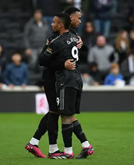 Fulham V Arsenal 2022-23 Prints: Arsenal's Magalhaes and Jesus Celebrate Victory over Fulham in Premier League Clash