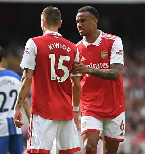 Arsenal V Brighton And Hove Albion 2022-23 Prints: Arsenal's Magalhaes and Kiwior in Action against Brighton in 2022-23 Premier League