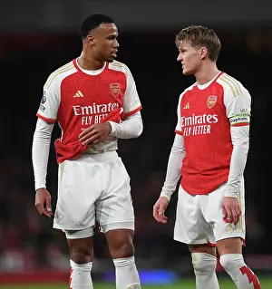 Arsenal V West Ham United 2023-24 Prints: Arsenal's Magalhaes and Odegaard in Action against West Ham United (2023-24)