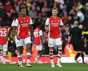Arsenal V Watford 2021-22 Prints: Arsenal's Magalhaes and White: Victory Celebration after Arsenal v Watford