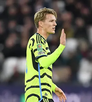 Arsenal's Martin Odegaard in Action against West Ham United in Carabao Cup Fourth Round, 2023-24