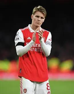 Arsenal's Martin Odegaard Celebrates with Fans after Arsenal v Brentford Win, Premier League 2022-23