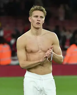 Arsenal V Chelsea 2022-23 Prints: Arsenal's Martin Odegaard Celebrates with Fans after Arsenal vs