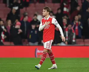 Arsenal's Martin Odegaard Celebrates with Fans after Arsenal vs Manchester City, Premier League 2022-23