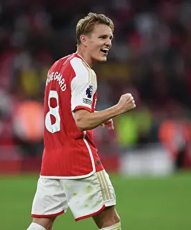 Arsenal's Martin Odegaard Celebrates Goal Against Manchester City in 2023-24 Premier League