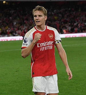 Arsenal v Manchester City 2023-24 Collection: Arsenal's Martin Odegaard Celebrates Victory Over Manchester City in 2023-24 Premier League