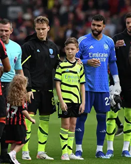 Arsenal's Martin Odegaard and David Raya Meet Bournemouth Mascot Ahead of Premier League Clash (2023-24)