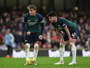 Arsenal's Martin Odegaard and Declan Rice Clash in Premier League Showdown: Fulham vs Arsenal (2023-24)