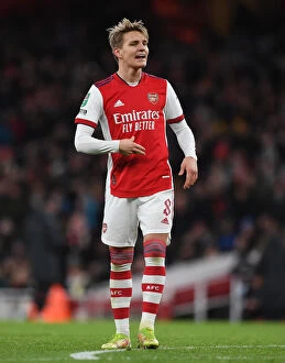 Arsenal v Liverpool Carabao Cup 2021-22 Collection: Arsenal's Martin Odegaard Faces Liverpool in Carabao Cup Semi-Final Showdown