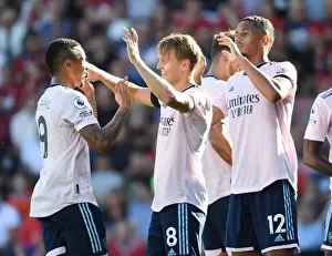 Arsenal's Martin Odegaard and Gabriel Jesus Celebrate Goals Against AFC Bournemouth in 2022-23 Premier League
