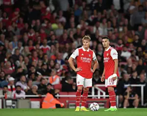 Arsenal's Martin Odegaard and Gabriel Martinelli in Action against Aston Villa, 2022-23 Premier League