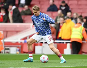 Arsenal V Leicester City 2021-22 Prints: Arsenal's Martin Odegaard Prepares for Leicester City Clash in Premier League