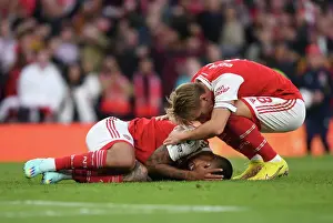 Arsenal's Martin Odegaard Tends to Injured Gabriel Jesus vs. Liverpool (2022-23)