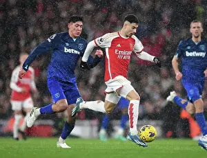 Arsenal V West Ham United 2023-24 Prints: Arsenal's Martinelli Clashes with West Ham's Alvarez in Premier League Showdown (2023-24)