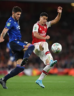 Arsenal V Nottingham Forest Carabao Cup 3rd Rd 2019-20 Prints: Arsenal's Martinelli Closes In on Nottingham Forest's Figueiredo in Carabao Cup Showdown