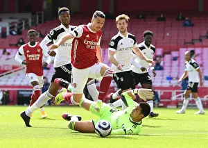 Arsenal V Fulham 2020-21 Prints: Arsenal's Martinelli Faces Off Against Fulham's Areola in Empty Emirates Stadium