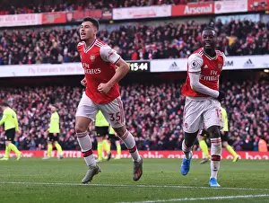Arsenal's Martinelli and Pepe Celebrate Goal Against Sheffield United, Premier League 2019-20
