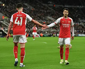 Newcastle United V Arsenal 2023-24 Prints: Arsenal's Martinelli and Rice Clash in Newcastle United vs Arsenal Premier League Showdown (2023-24)