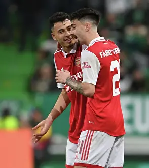 Sporting Lisbon V Arsenal 2022-23 Prints: Arsenal's Martinelli and Vieira Face Off in Europa League Battle against Sporting CP