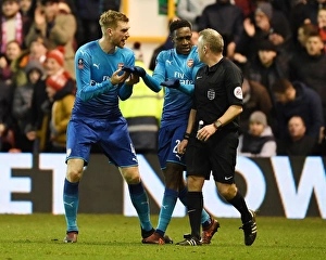 Nottingham Forest V Arsenal FA Cup 3rd Round 2017-18 Prints: Arsenal's Per Mertesacker and Danny Welbeck Protest Referee's Call during FA Cup Match vs Nottingham Forest