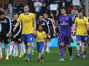 Fulham F C Prints: Arsenal's Per Mertesacker and the Gunners Mascot Before Fulham Clash (2013-14)