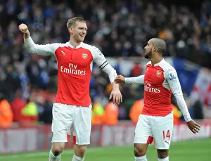 Arsenal V Leicester City 2015-16 Prints: Arsenal's Per Mertesacker and Theo Walcott: Victory Celebration vs Leicester City