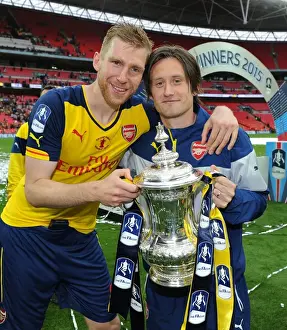 Arsenal V Aston Villa - FA Cup Final 2015 Prints: Arsenal's Per Mertesacker and Tomas Rosicky Celebrate FA Cup Victory