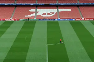 Arsenal V Besiktas 2014/15 Prints: Arsenal's Meticulously Marked Emirates Stadium Pitch: Readying for Champions League (Arsenal vs Besiktas)