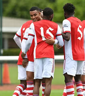 Images Dated 28th July 2021: Arsenal's Miguel Azeez and Ainsley Maitland-Niles Celebrate Goal in Arsenal v Watford Pre-Season
